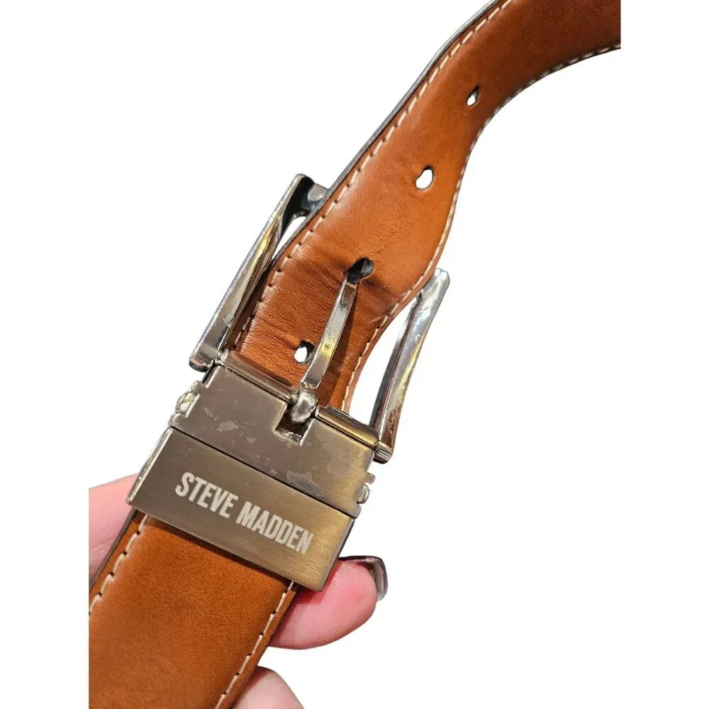 Steve Madden Mens Black Leather Belt 48